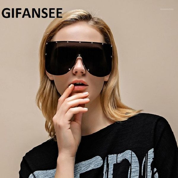 

gifansee oversized shield mask rimless sunglasses women one pieces visor men shades brand designer glasses goggles 2020 big1, White;black