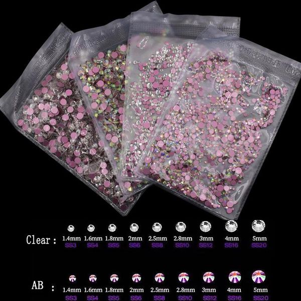 

nail art decorations 1440 pcs ss3-ss20 manicure jewelry red bottom drill glass white ab color size mixed flat rhinestone, Silver;gold