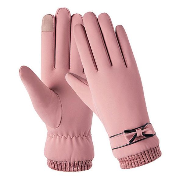 

five fingers gloves winter women windproof waterproof internal plush warm lady mittens touch screen skin friendly soft female fashion, Blue;gray