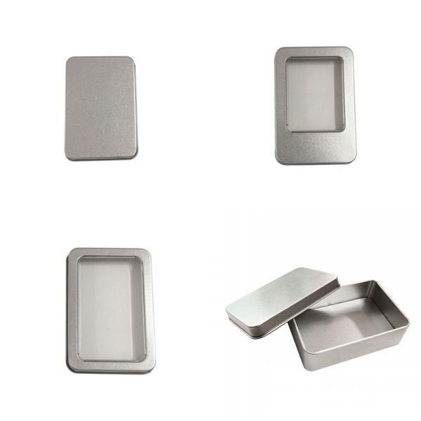 

10.7*7*3cm tin boxes transparent open window cover cases iron rectangle storage caskets bluetooth headset diy packing 1 35lp g2