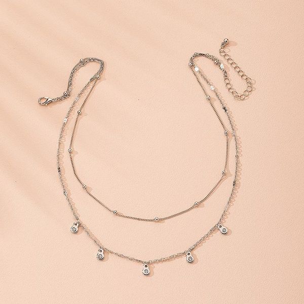 

fashionable women jewelry simple design lock shape double layer necklace for women, Silver
