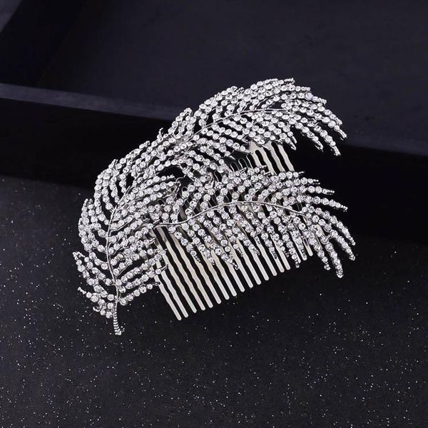 

feather style hair combs silver/rose gold color bridal women hair jewelry accessories rhinestone head decoration ornament77, Golden;silver