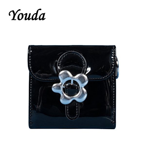 

youda cute women purse pu bright leather design wallet sweet ladies mini purses vintage style female short wallets mini card bag c1115, Red;black