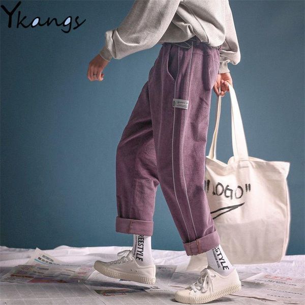 

vintage purple solid corduroy loose straight wide leg pants women jogger harem sweatpant korean casual cargo trousers streetwear, Black;white