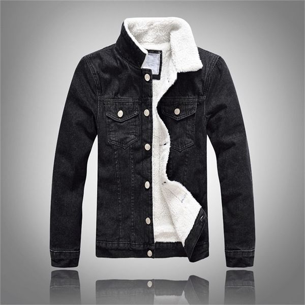 

men's denim jacket warm winter casual bomber male korean style cowboy jacket fashion fleece vintage clothing men black jean coat 201218, Black;brown