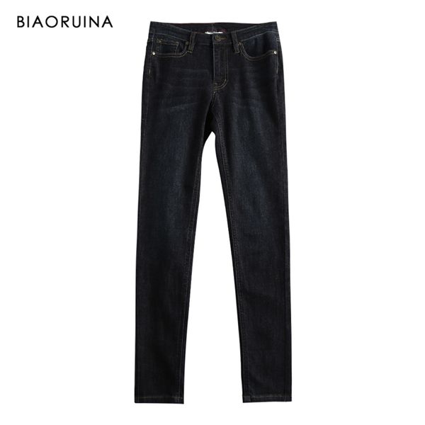 BIAORUINA Damenmode Skinny Pencil Jeans Hohe Taille Lässige Waschung Ganzkörperjeans Frauen Ganzjahreshose Plus Size 201030