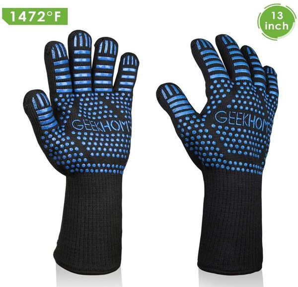 

geekhom 2pcs grilling gloves heat resistant bbq grill gloves 13 inch oven gloves for smoker barbecue baking cooking welding bbyype bwkf