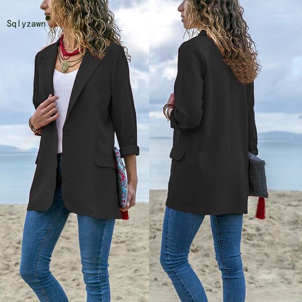 

women long sleeve thin coat fashion solid color jacket office ladies slim jackets patchwork open stitch black red blue1, Black;brown