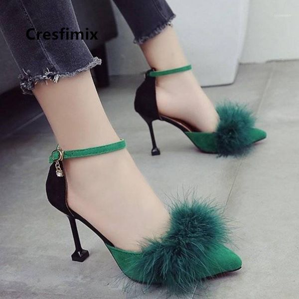 

cresfimix women pointed toe green buckle strap high heels ladies fashion sweet grey high heel shoes & pumps zapatos dama a57141, Black