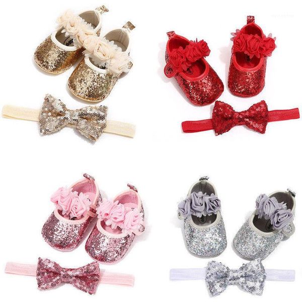 

first walkers baby girls shoes infant born bow knot sequins princess + hairband kids girl birthday party1