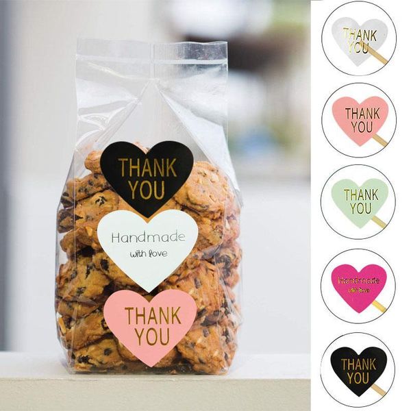 

gift wrap 10sheets thank you handmade heart sticker colorful kraft paper sealing label wedding birthday party gifts box stamping stickers1