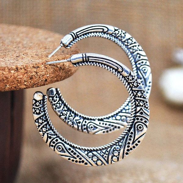 

new vintage jewelry earrings antique golden vintage tibetan silver hoop earrings for women gifts hoops 023, Golden;silver