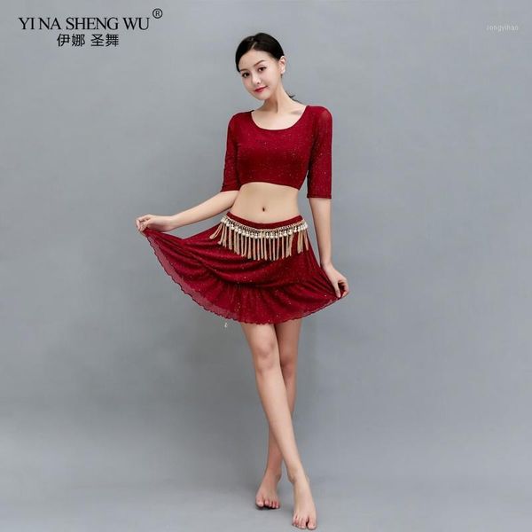 

belly dance clothes milk silk belly dance suit 2pcs short skirt girls bellydance costume latin/ballroom set women1, Black;red