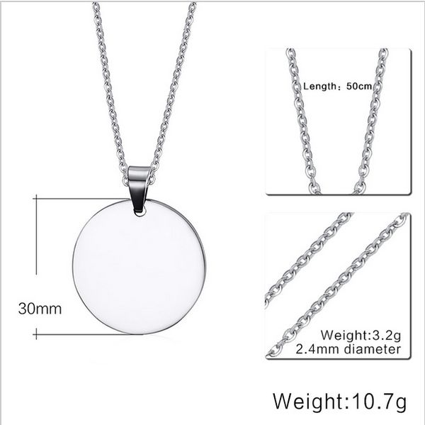 

steel round dog tag necklace pendant 316l stainless jewelry for women men love pn-005