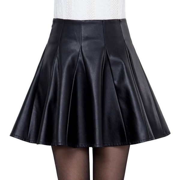 

skirts women leather skirt autumn winter pu pleated faldas plus size 5xl mini short high waist womens c5791, Black