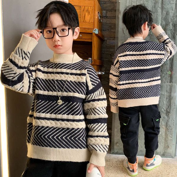 

pullover 2020 sweater new autumn winter boys' handsome korean version thickened medium and large children's foreign sle, Blue