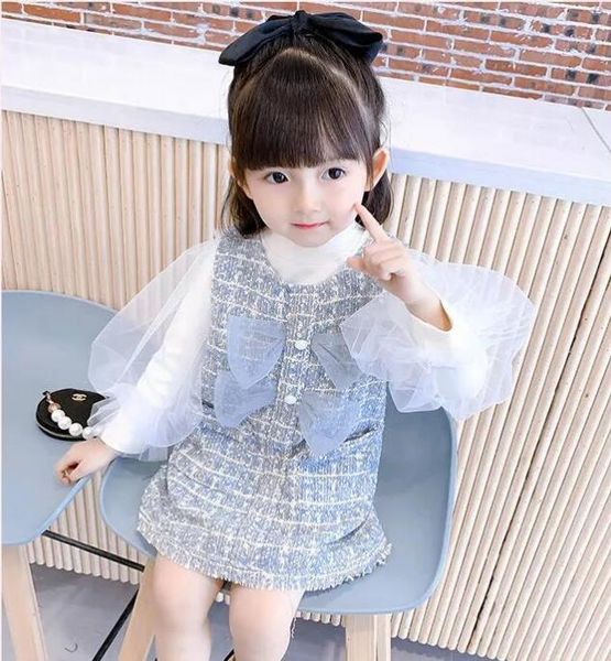 

clothing sets 2021 baby girls fall elegant sets, white + plaids vest dress 6 sets/lot, wholesale,