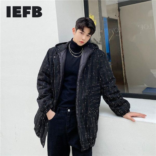 

men's down & parkas iefb winter fashion woolen fabric thickened hooded medium length cotton padded coat for men loose big size clothes, Black