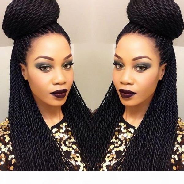 

popular natural black box braided lace front wigs with baby hair synthetic fiber wigs thick full hand synthetic hair micro havana twist wigs