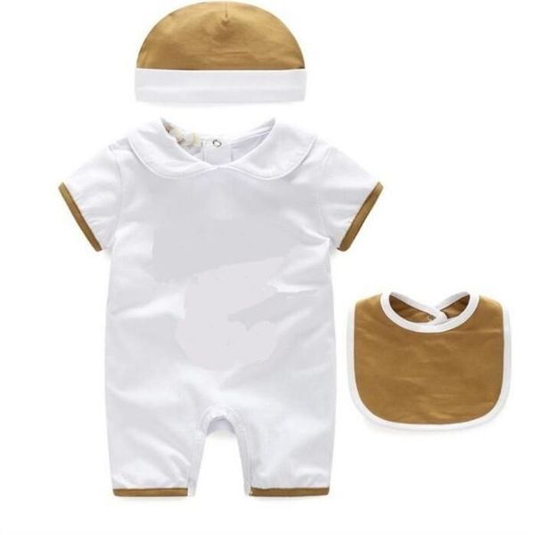 

baby 3pcs sets for boys girls rompers toddler cotton short sleeve jumpsuits summer infant romper+bib+hat kids clothes, Blue
