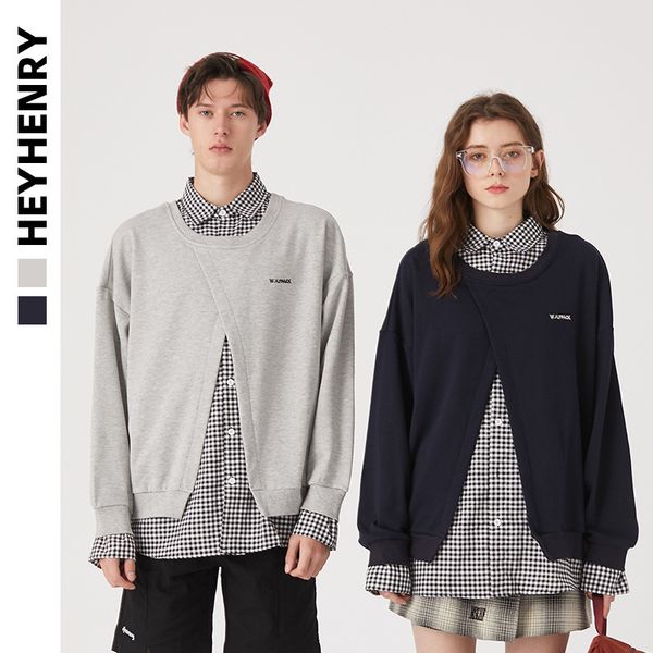 

henry fake two korean fashion shirts, east gate of bodyguard, men's and women's couple, new spring and autumn of 2020, Black