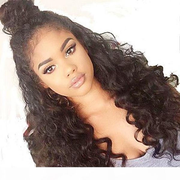 

full lace human hair wigs curly pre plucked virgin peruvian glueless lace front wig for black women high ponytail part, Black;brown