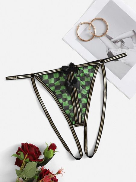 

plus checkered mesh crotchless panty 73j5#, Black;white