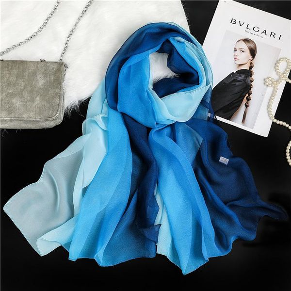 

fashion new spring and autumn gradient candy color temperament silk scarf woman, Blue;gray