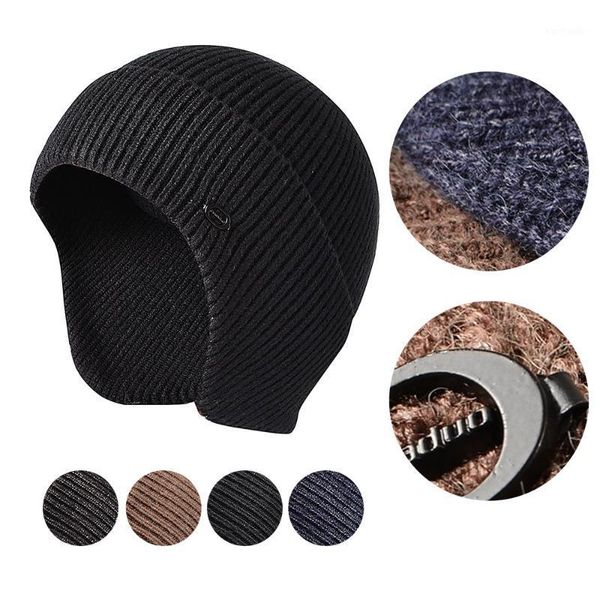 

cycling caps & masks beanies men winter hat women knitted earflap cap for beanie gorro thick warm brimless fur bonnet men's1, Black