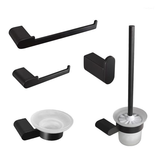 

matte black bathroom towel hanger stainless steel bathroom accessories towel ring soap dish paper holder toilet brush holder set1