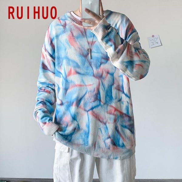 

ruihuo tie dye knit sweater men clothing 2020 fashion harajuku sweaters pullover mens sweater for men korean clothes -3xl, White;black