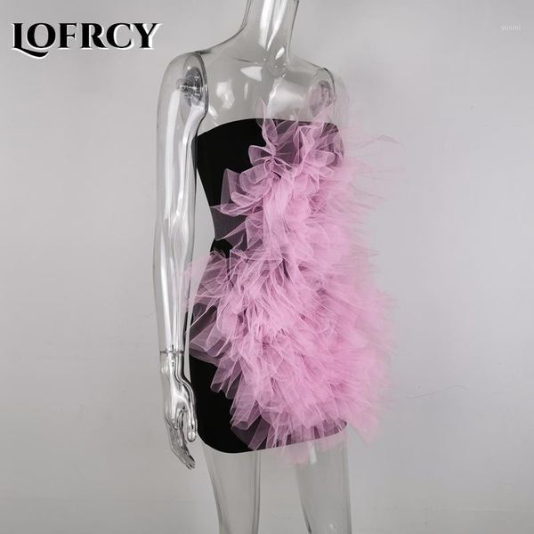 

lofrcy women strapless backless mini dress short elegant structured mesh pink floral party dresses stretch bodycon outfits1, Black;gray