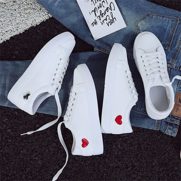 

spring autumn women shoes fashion little white shoes comfortable ladies breathable love heart flats casual shoes white sneakers, Black;white
