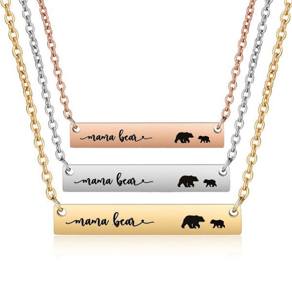 

fashion carved bar women creative stainlss steel necklace gift for motherfashion mama baby bear pendant