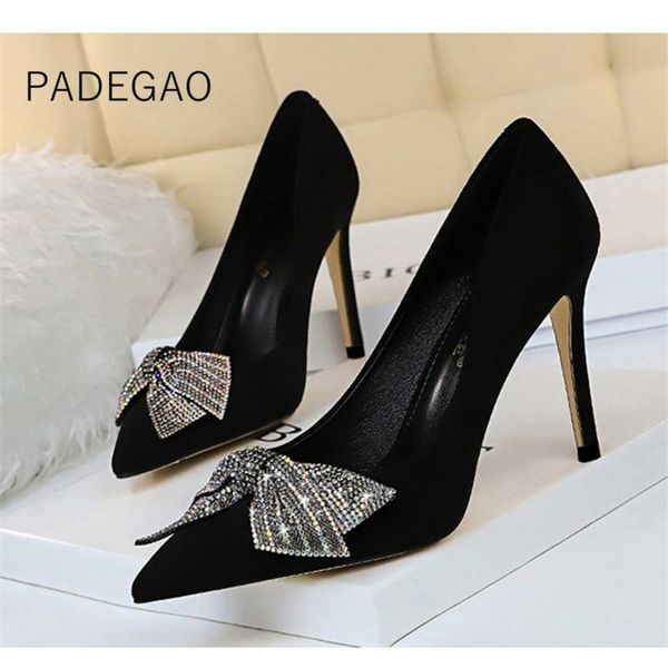 

dress shoes women 2021 elegant crystal pumps fashion party night high heels, Black
