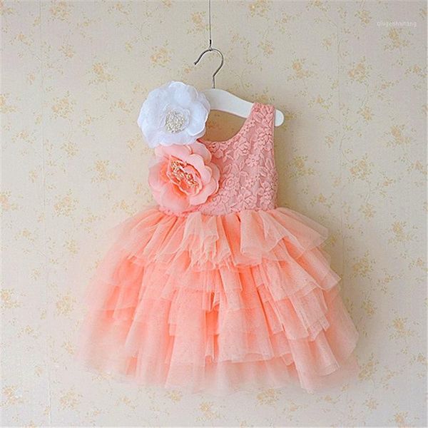 

girls flowers backless ball gown multi layer mesh tulle sweet children holiday party dress western fashion summer clothes1, Red;yellow