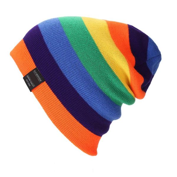 

rainbow slouchy baggy beanie knit colorful hats fashionable for outdoor women men d88, Blue;gray