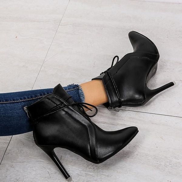 

boots women's shoes 2021 fashion wild stiletto high-heeled short women ankle for, Black