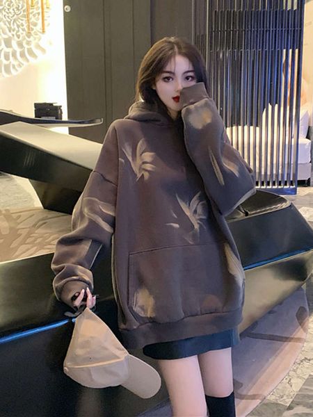 

languid hooded thickened plush long sleeve loose and slim pullover women's sweater 2020 new style, Black