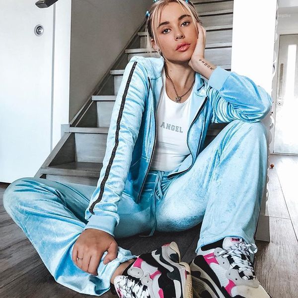 

2 pcs women suit set fashion casual velvet solid color turn-down collar long sleeve hoodies trousers sets1, Gray