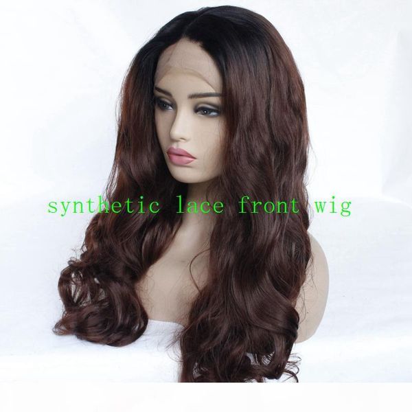

wigs for black women body wave ombre dark brown synthetic lace front hair 26" lace front wig
