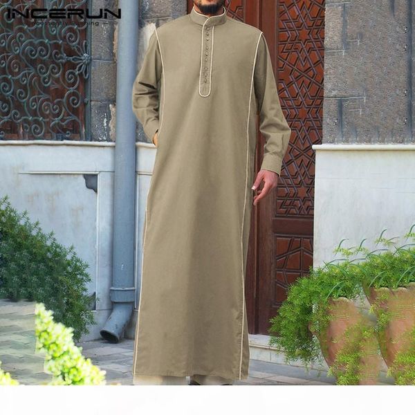 

men muslim clothes islamic kaftan long sleeve solid button stand collar saudi arabia men jubba thobe robes s-5xl incerun, Red