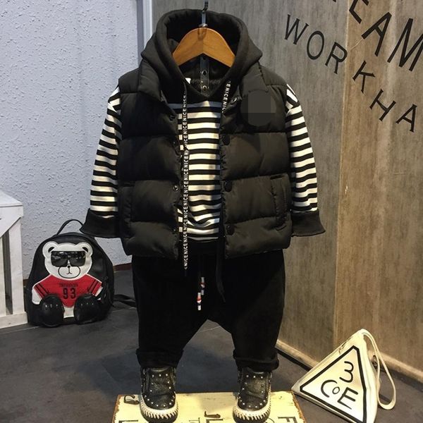 

three piece suit autumn and winter cotton children clothing height11, Black;white