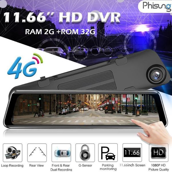 

phisung z66 4g android 8.1 11.66 inch 1080p hd car dvr camera rearview mirror wifi gps fm bluetooch dash cam car accessories1