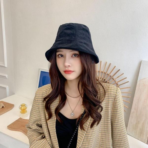 

swak fishermen hat women winter autumn bucket cap pu corduroy fashion solid striped double widen foldable basin hats female, Blue;gray