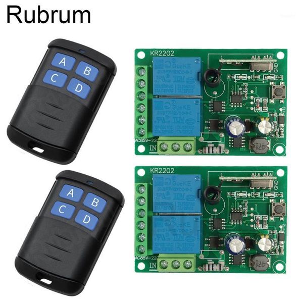 

rubrum 433 mhz rf remote control + ac 110v 220v 10a 2ch rf relay receiver universal switch for garage door light led fan motor1