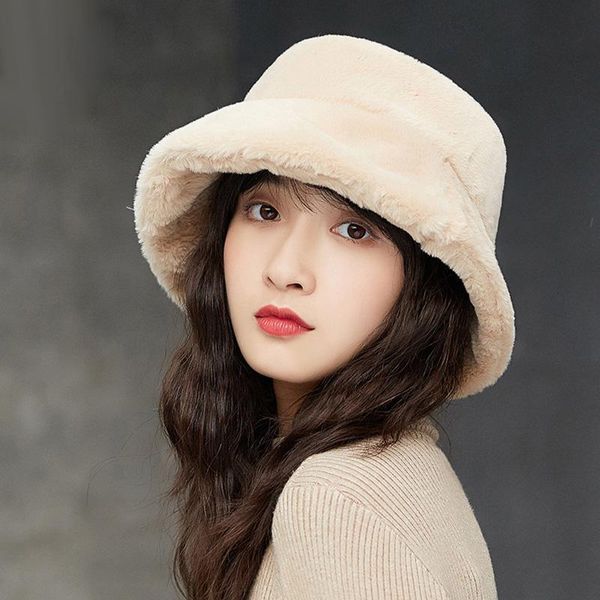 

wide brim hats autumn winter warm faux fur fisherman women girls fashion all-match flat cap casual soft elastic sunscreen bucket hat, Blue;gray