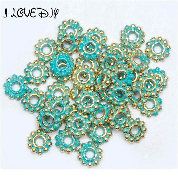 

1000pcs vintage gold green flower spacer beads caps diy round metal wheel beads for jewelry making acc qylapv
