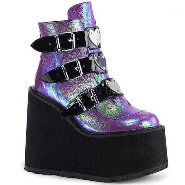 

boots winter women platform fashion thick bottom ankle wedges shoes lace up buckle botas mujer f2531, Black