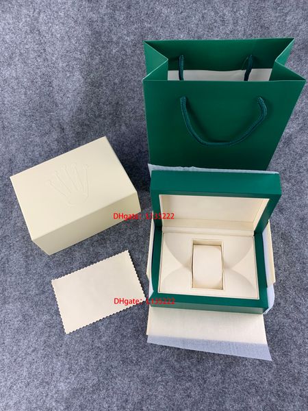 Box di orologi in legno verde più alto, scatola di dimensioni M senza brochure Etichetta etichetta Box